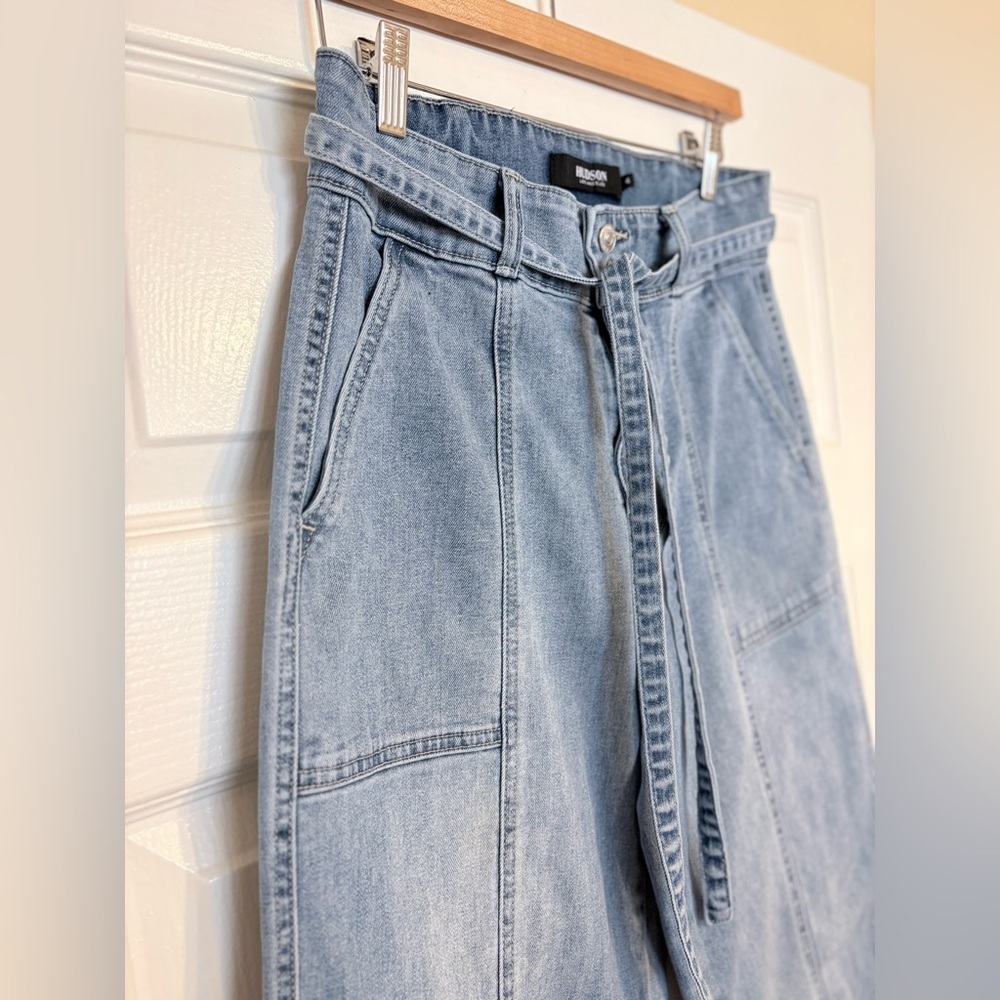 Hudson Mid Rise Tie Waist Wide Leg Cropped Light Wash Jeans 27 4 - Picture 7 of 12